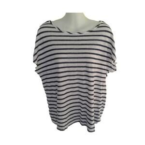 Christian Siriano Women's White Blue Striped Blouse Short Medium